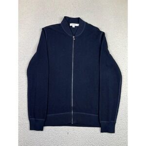 Calvin Klein Sweater Mens XL Blue Waffle Knit Full Zip Mock Neck Cotton Modal